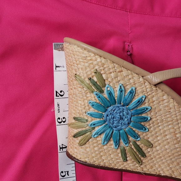 Spring Ann Taylor Wedge Strappy Floral Leather Straw Ankle Travel Summer Sand - Picture 13 of 13